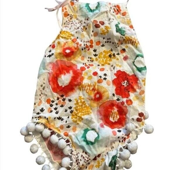 Unbranded Other - Floral Romper 3M Colorful Pom Pom Cotton Boho Western Hippie Indie Preppy Resort